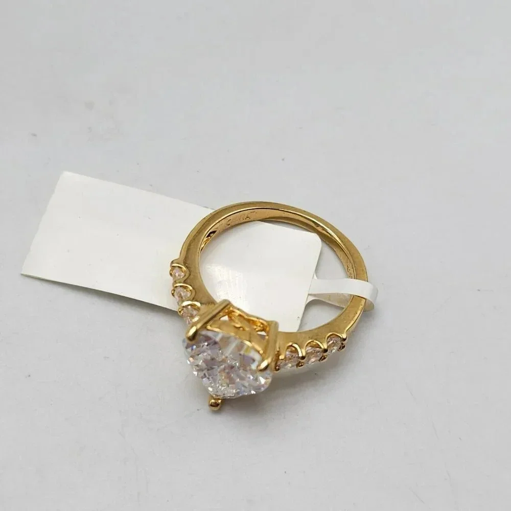Clear Rhinestone Heart Shaped Gold Vermeil Over Sterling Silver Ring Size 7 - Picture 5 of 6